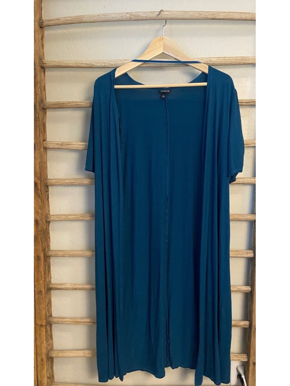Torrid Teal Rayon Spandex Open Front Cardigan Size 1